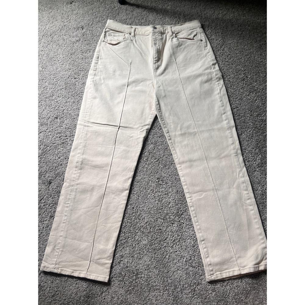 LOFT The Straight Jeans Womens 10/30 Cream Pintuck Front High Rise Denim Pants